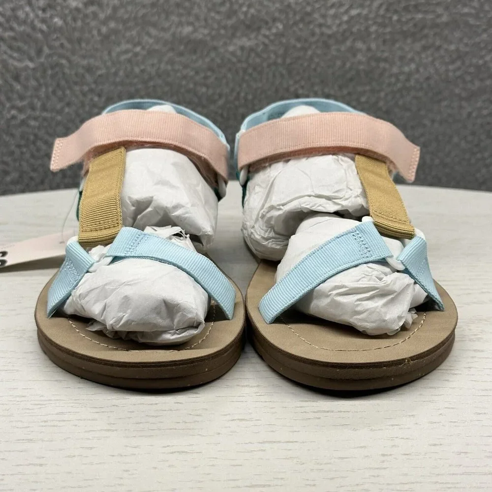 SO Sandals Women's Size 5 Pink/Blue T-Strap‎ Juniors Sandals